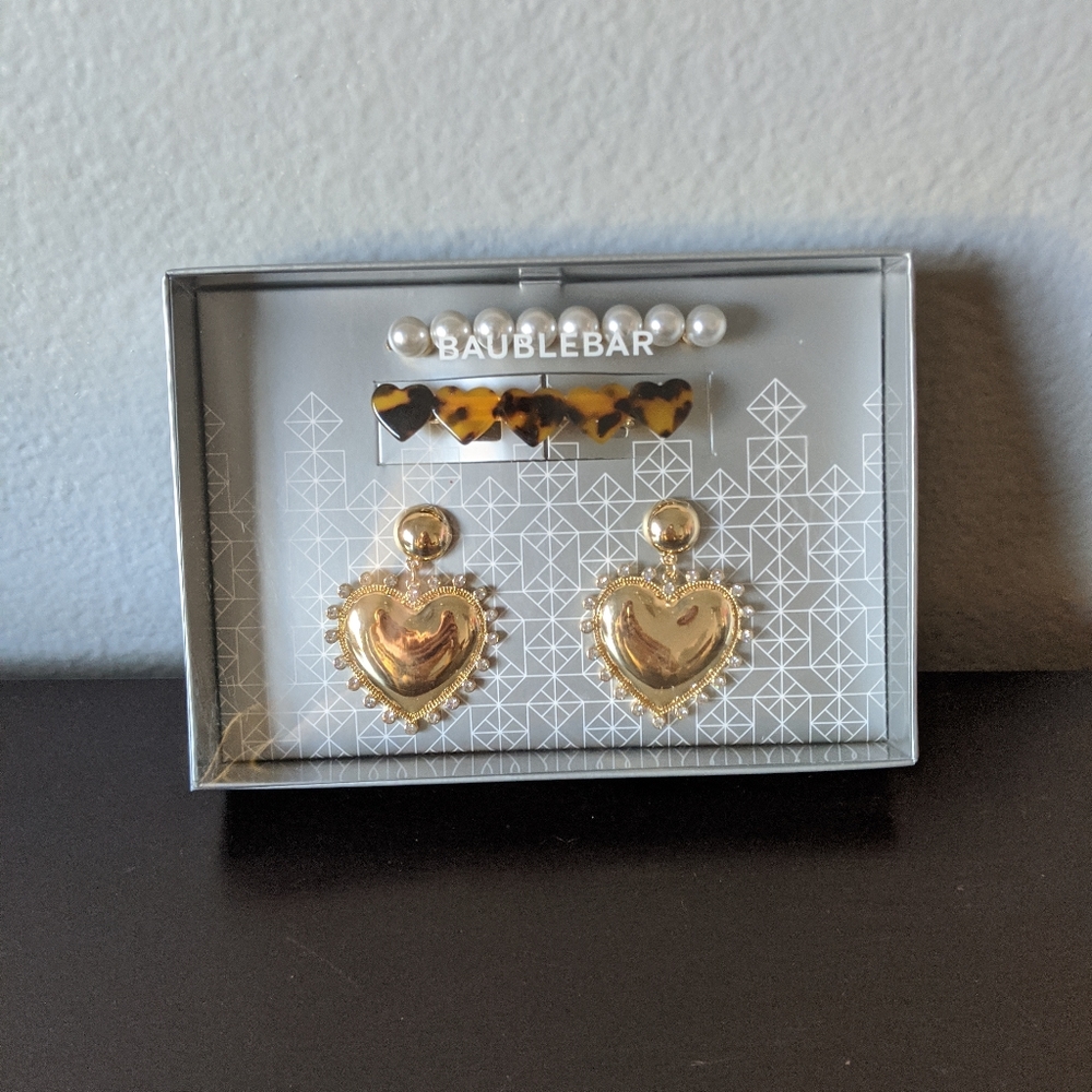 BAUBLEBAR Hearts and Pearls Hair Beret Earring Set
